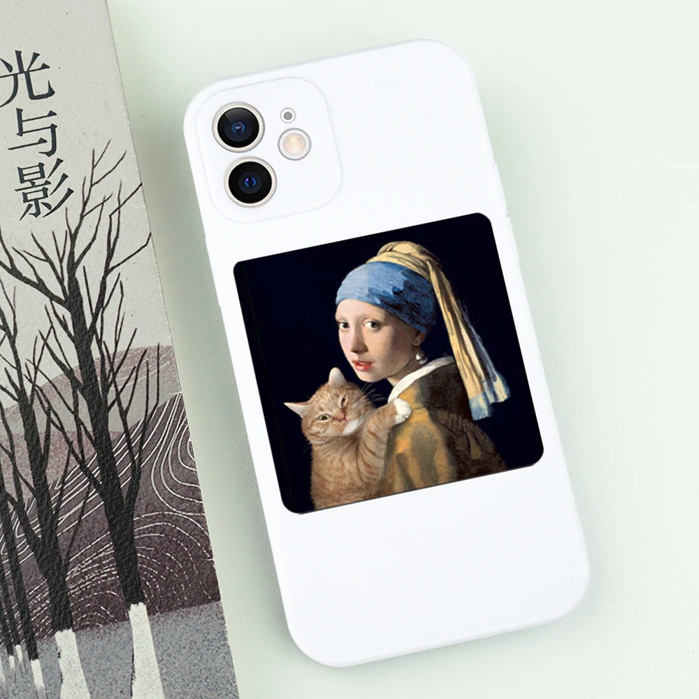 Famous Painting Cat Phone Case for iPhone 16/15/14/13/16E – Shockproof Non-Slip Soft Cover