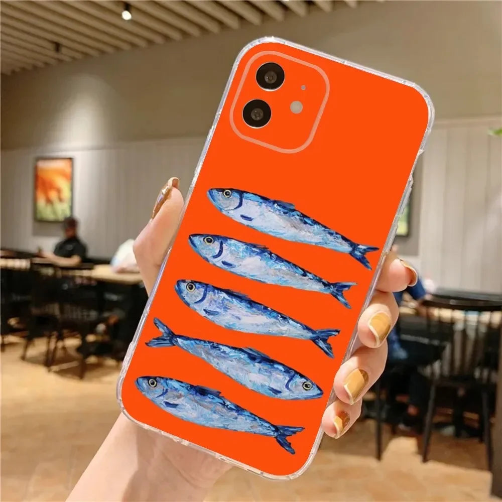 Sardines Phone Case – Shockproof Non-Slip Silicone Soft Cover for iPhone 16 / 15 / 14 Pro Max / Mini / Plus / 16E
