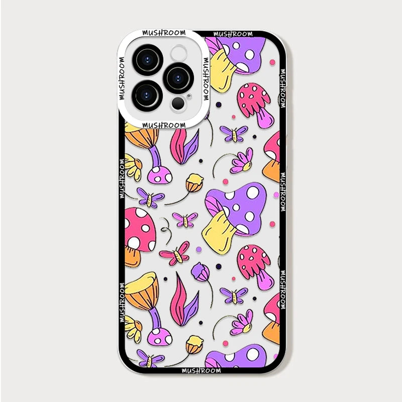 Cartoon Colorful Mushroom Phone Case for iPhone 16/15/14/16E – Shockproof Soft TPU Cover Fundas