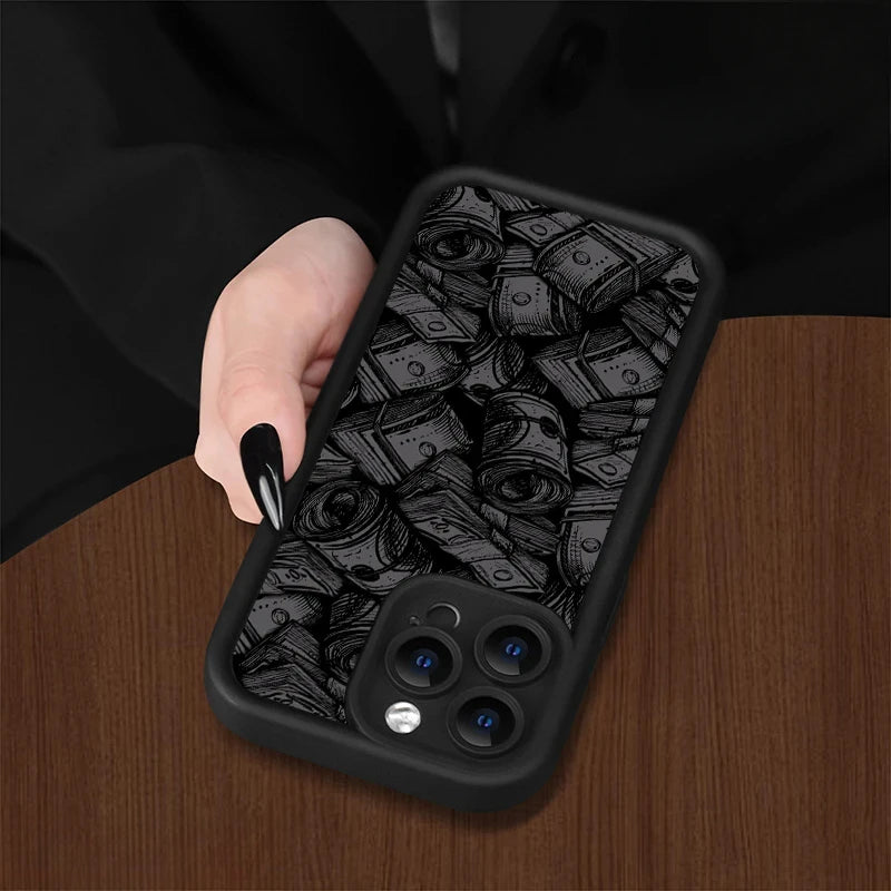 Banknote Pattern Silicone Phone Case – Soft Protective Cover for iPhone 16 / 15 / 14 / Pro / Pro Max / 15 / 16 Plus