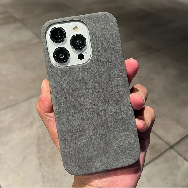 Luxury Suede Leather Phone Case – Matte Silicone Soft Shockproof Cover for iPhone 16 / 15 Pro Max / Plus / 14 / 13 / 12 / 11
