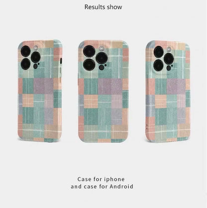 Mint Green Orange Patchwork Grid Case – iPhone 17 Air / 16E / 15 Pro Max / 14 Plus / 13 / 12 Mini / 11 / 16 Plus