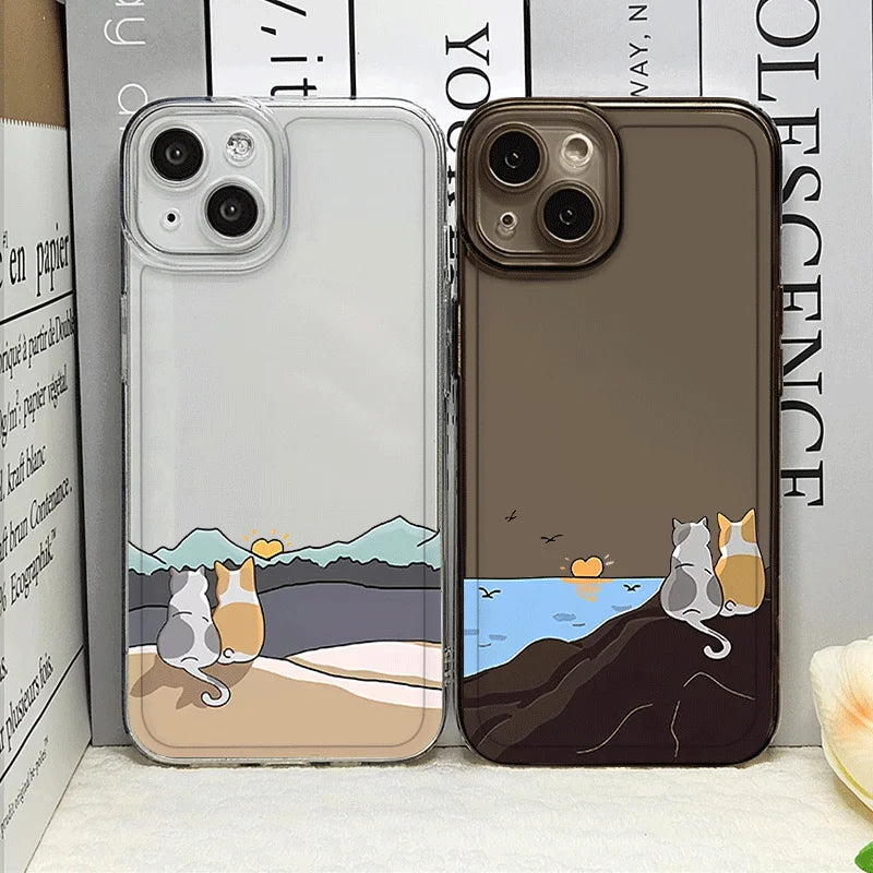 Cartoon Cat & Dog Couple Phone Case – Shockproof Non-Slip Cover for iPhone 16 / 15 / 14 Pro Max / Mini / Plus / 16E