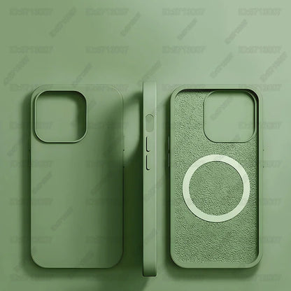 Magnetic Liquid Silicone Shockproof Case for iPhone 16/15 – MagSafe Wireless Charging Cover