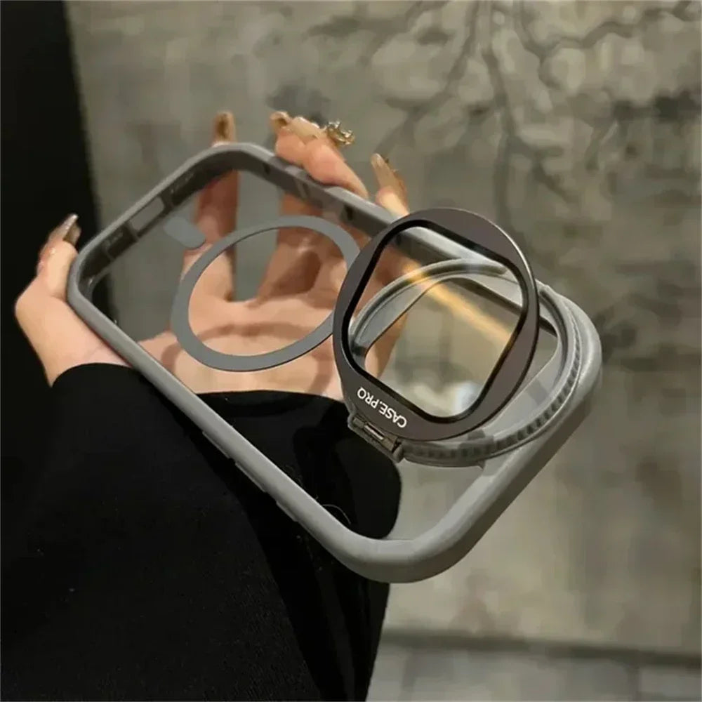 Camera Lens Protection Flip Bracket MagSafe Case – Transparent Magnetic Stand Cover for iPhone 14 / 15 / 16 / 17 Pro Max