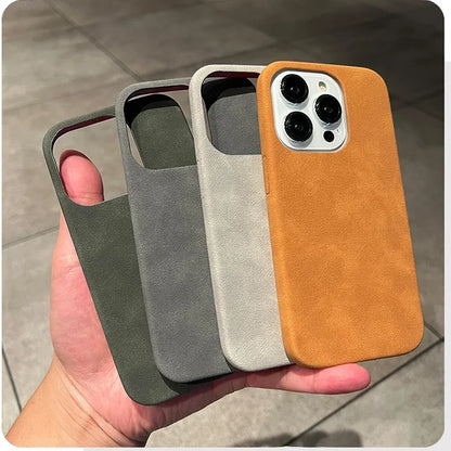 Luxury Suede Leather Phone Case – Matte Silicone Soft Shockproof Cover for iPhone 16 / 15 Pro Max / Plus / 14 / 13 / 12 / 11
