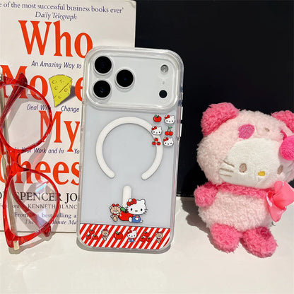 Hello Kitty Magnetic Stand Transparent MagSafe Case – Compatible with iPhone 17 / 16 / 15 / 14 / 13 Pro Max, Wireless Charging Protective Cover