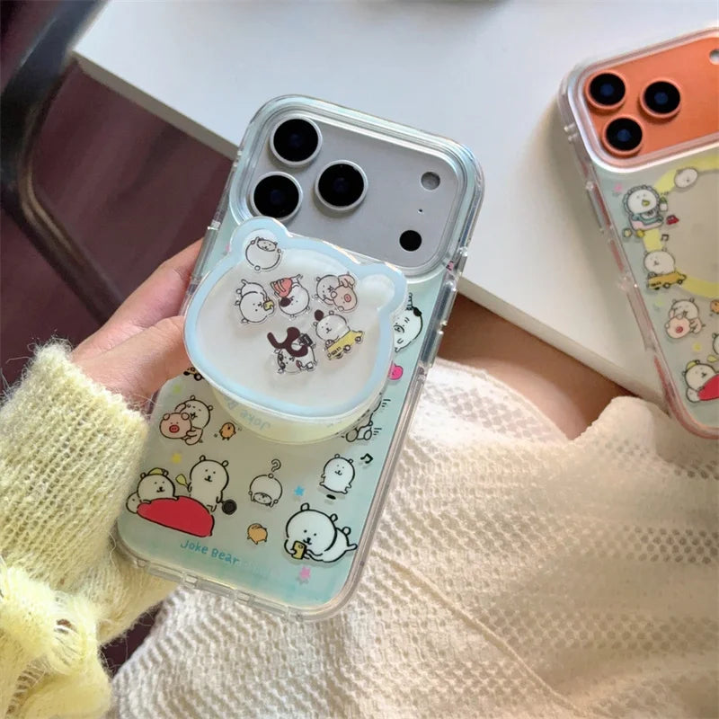 Funny Cute Bear Magnetic Phone Case with MagSafe Stand – Shockproof Kawaii Bracket Cover for iPhone 17 Pro / 16 Pro Max / 15 / 14