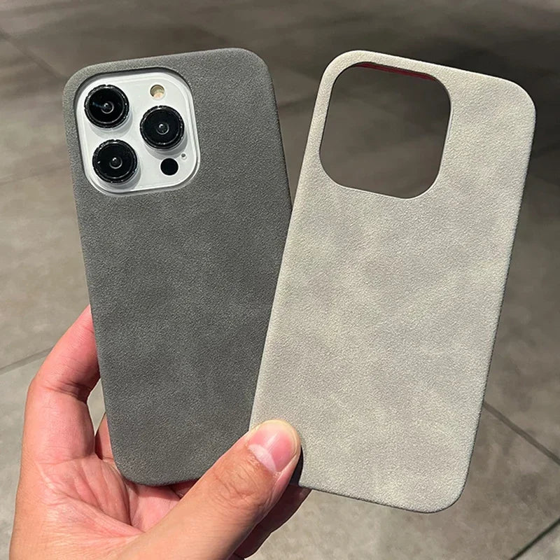 Luxury Suede Leather Phone Case – Matte Silicone Soft Shockproof Cover for iPhone 16 / 15 Pro Max / Plus / 14 / 13 / 12 / 11