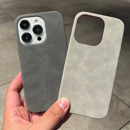 Luxury Suede Leather Phone Case – Matte Silicone Soft Shockproof Cover for iPhone 16 / 15 Pro Max / Plus / 14 / 13 / 12 / 11