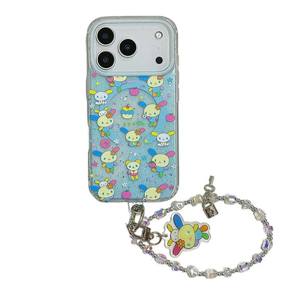 Cute Flower Rabbit Magnetic Stand Case – For iPhone 17 Pro / 16 / 15 / 14 Pro Max – MagSafe Card Holder with Chain