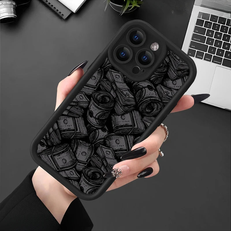 Banknote Pattern Silicone Phone Case – Soft Protective Cover for iPhone 16 / 15 / 14 / Pro / Pro Max / 15 / 16 Plus