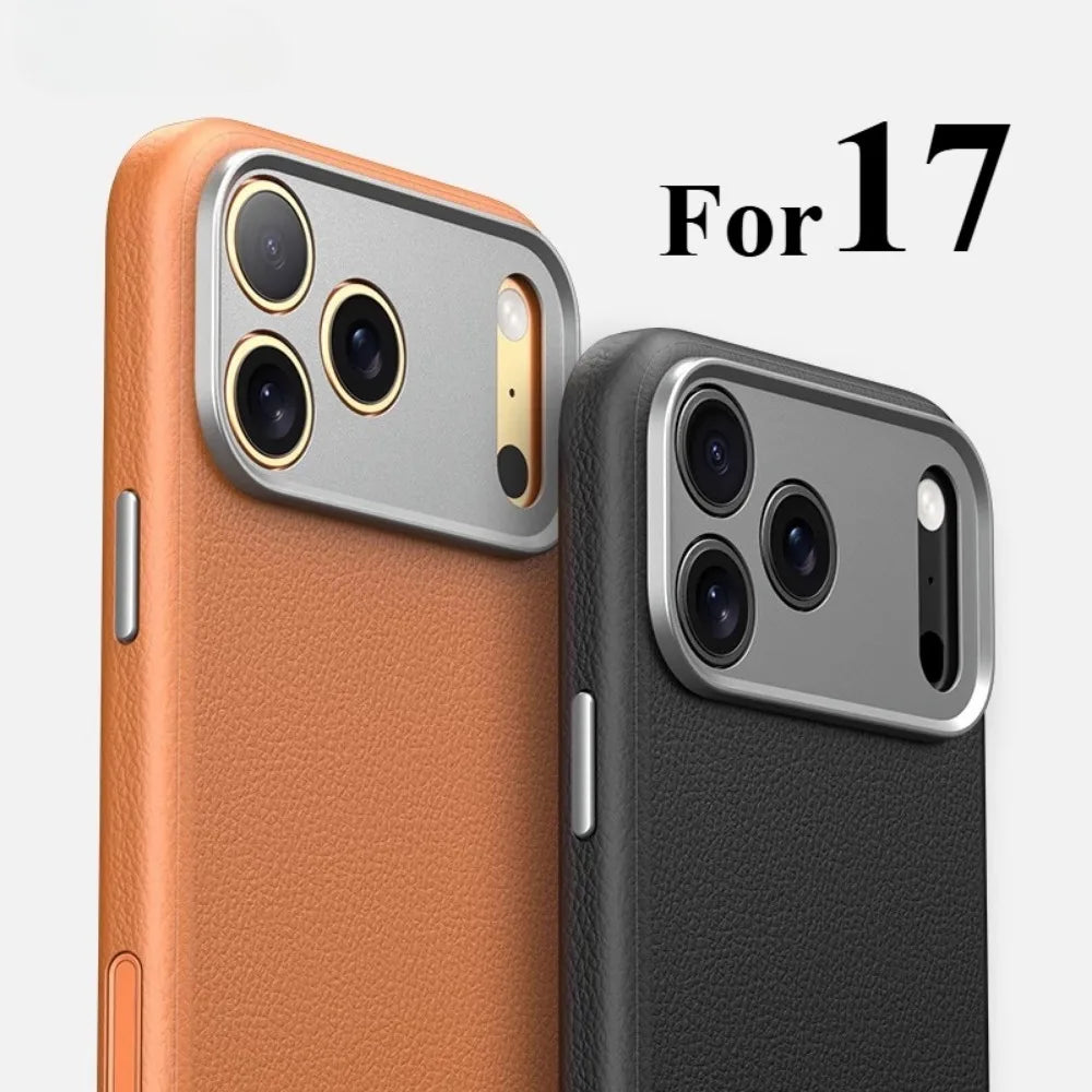 Balueus Genuine Leather Magnetic Phone Case for iPhone 17 Pro Max/16/15 – Original Cover with All-Inclusive Camera Lens Protection