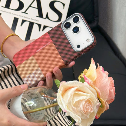 Slim Carbon Fiber Texture Massif Case for iPhone 17/16/15/14 Pro Max – Wireless Charging Compatible Hard PC Cover with Alloy Lens Protection