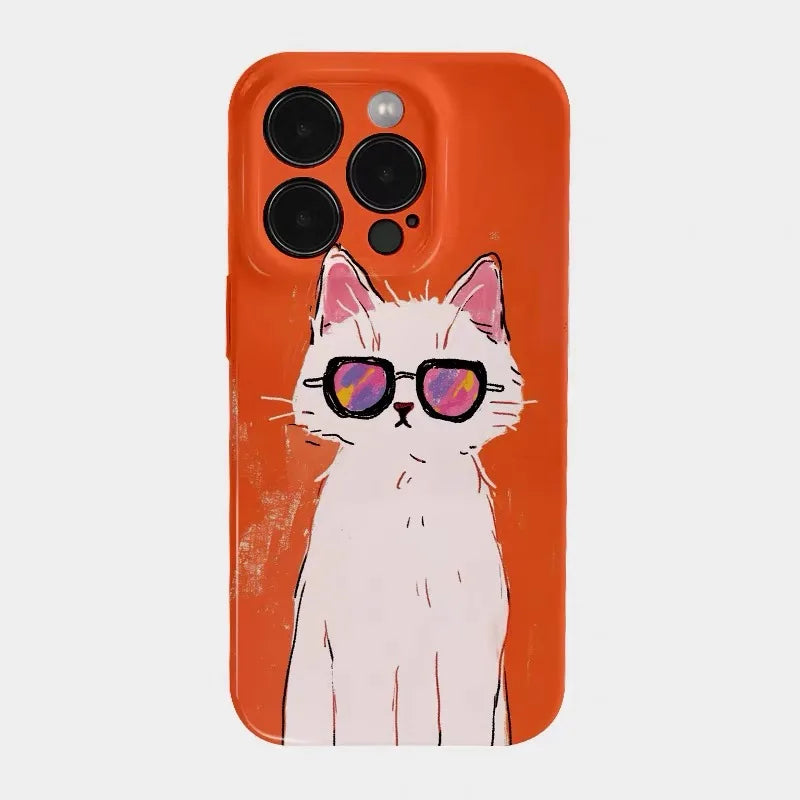 Ins Orange Cool Glasses Cat Case – iPhone 17 Air / 16E / 15 Pro Max / 14 Plus / 13 / 12 Mini / 11 / 16 Plus