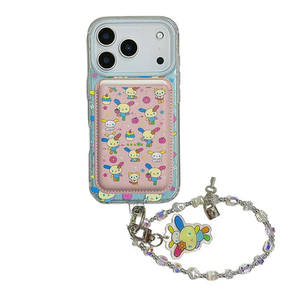 Cute Flower Rabbit Magnetic Stand Case – For iPhone 17 Pro / 16 / 15 / 14 Pro Max – MagSafe Card Holder with Chain