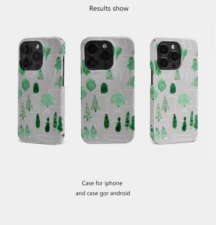 Grey Bottomed Trees & Tableware Acrylic Case – iPhone 17 Air / 16E / 15 Pro Max / 14 Plus / 13 / 12 Mini / 11 / Pro