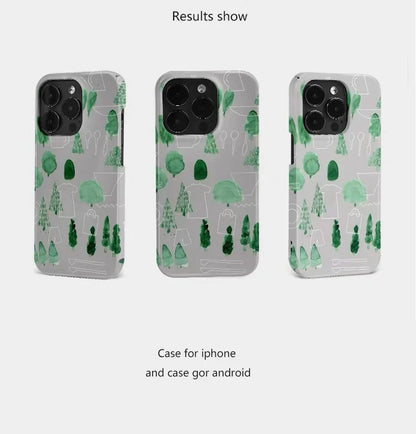 Grey Bottomed Trees & Tableware Acrylic Case – iPhone 17 Air / 16E / 15 Pro Max / 14 Plus / 13 / 12 Mini / 11 / Pro