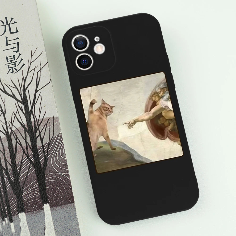 Famous Painting Cat Phone Case for iPhone 16/15/14/13/16E – Shockproof Non-Slip Soft Cover