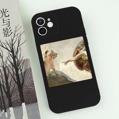 Famous Painting Cat Phone Case for iPhone 16/15/14/13/16E – Shockproof Non-Slip Soft Cover