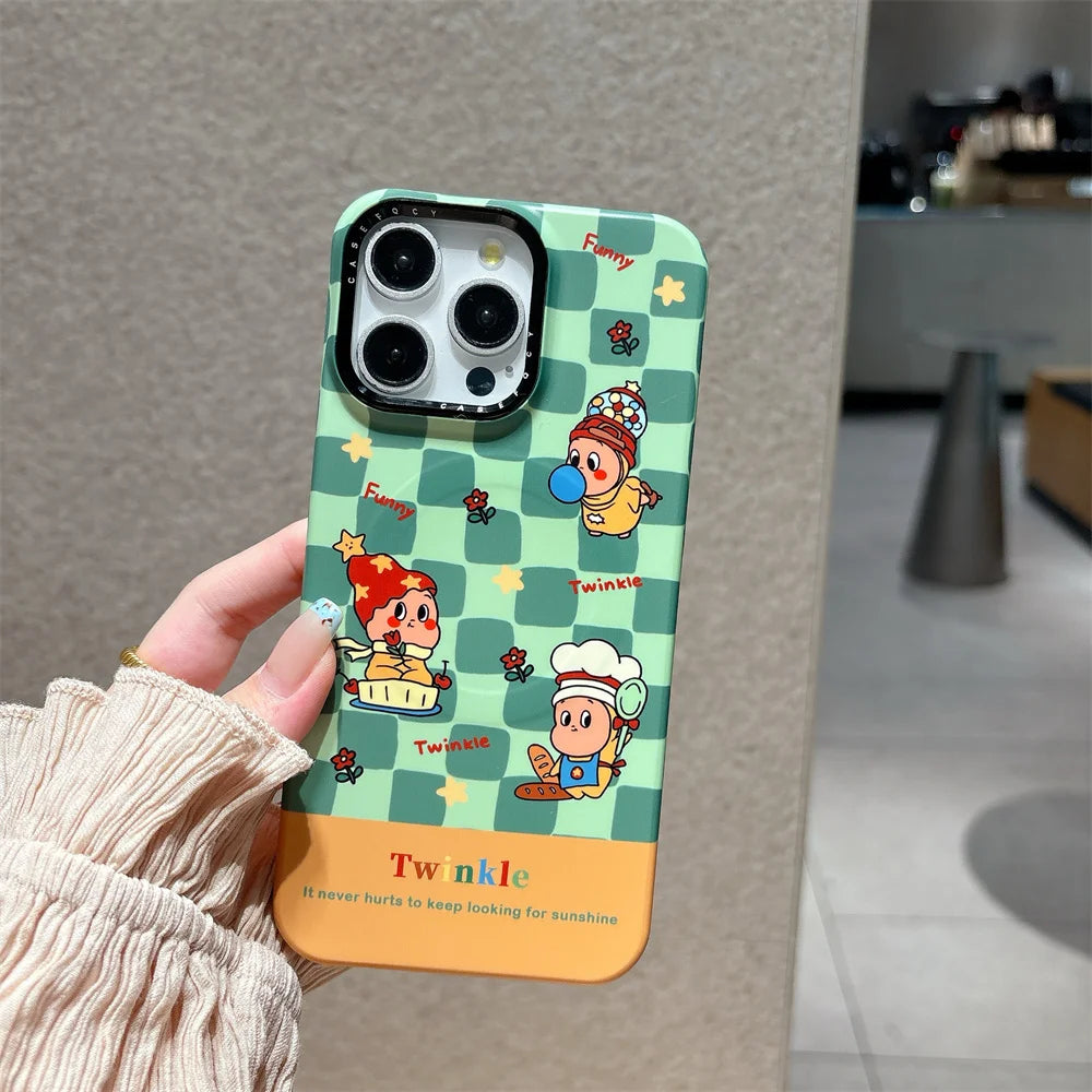 Fashion Plaid Funny Cartoon Star MagSafe Stand Phone Case – For iPhone 17 / 16 Pro / 15 Pro Max / 14 / 13