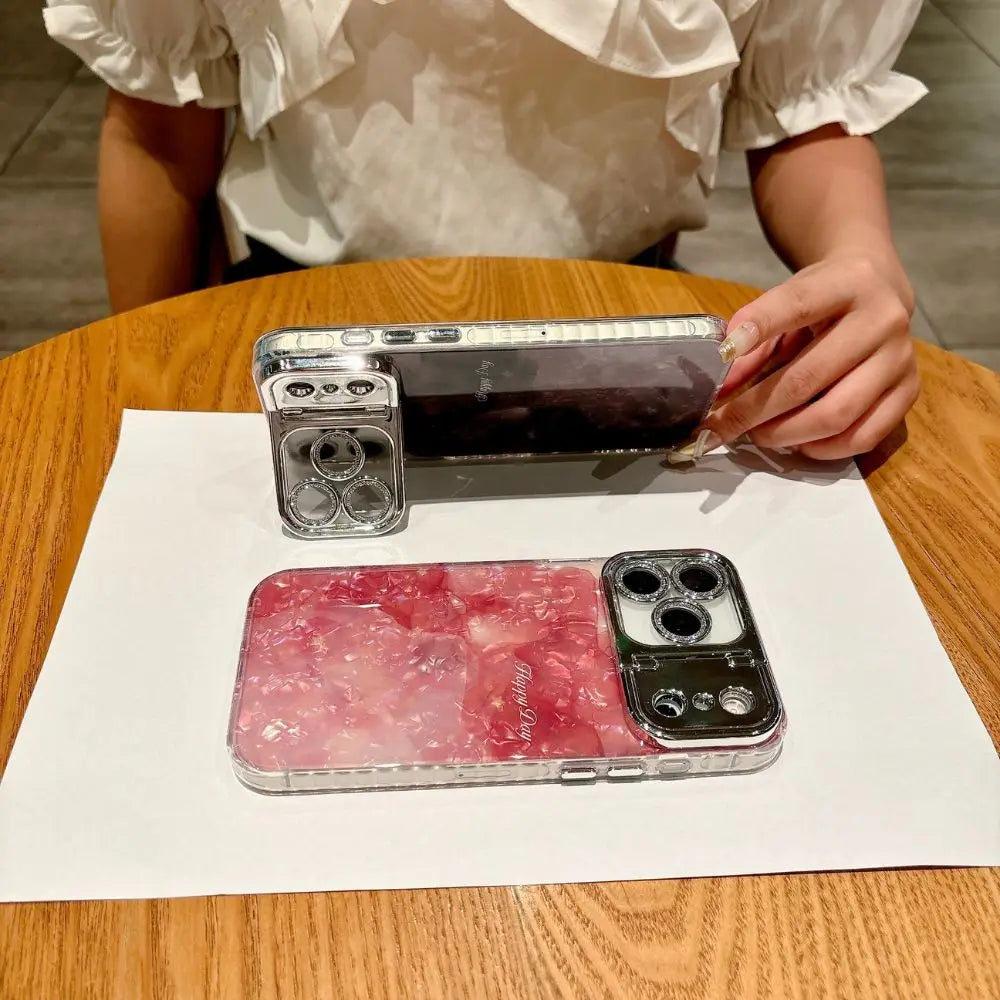 Luxury Laser Shell Pattern Case with Camera Film – iPhone 17 / 16 / 15 / 14 / 13 / 12 / 11 Pro Max