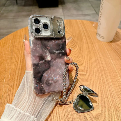 Luxury Laser Shell Pattern Case with Camera Film – iPhone 17 / 16 / 15 / 14 / 13 / 12 / 11 Pro Max