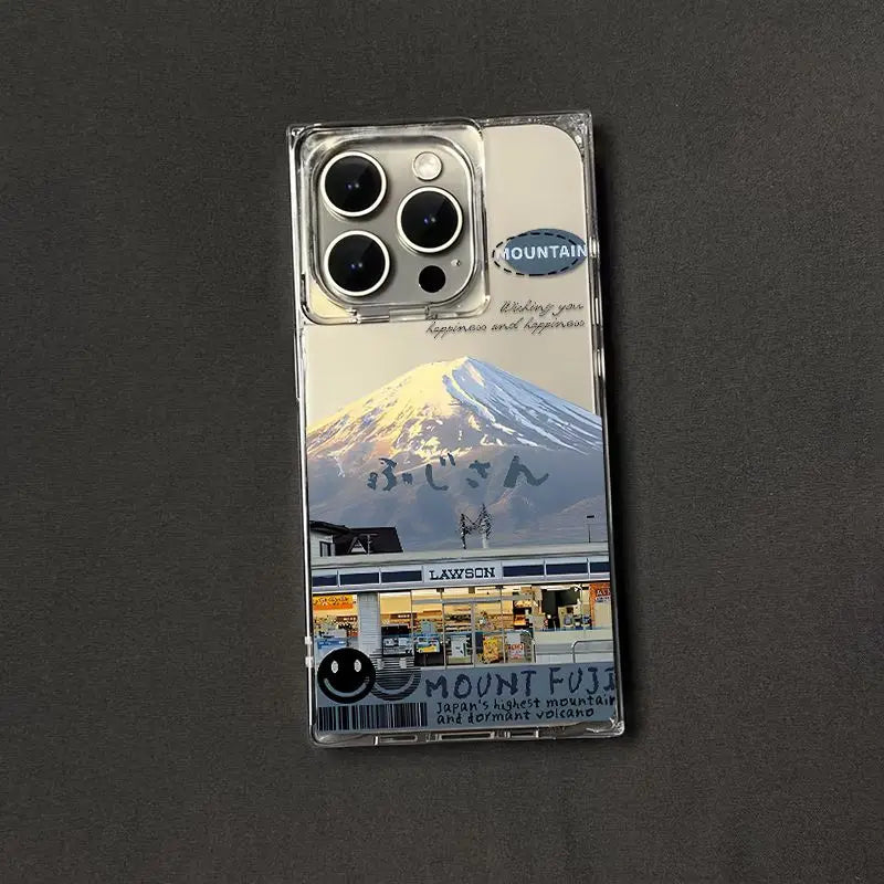 Convenience Store Fuji Snow Mountain iPhone Case – Transparent Hard Cover for iPhone 16 / 15 / 14 / 13 / 12 / 11 Pro Max / Plus