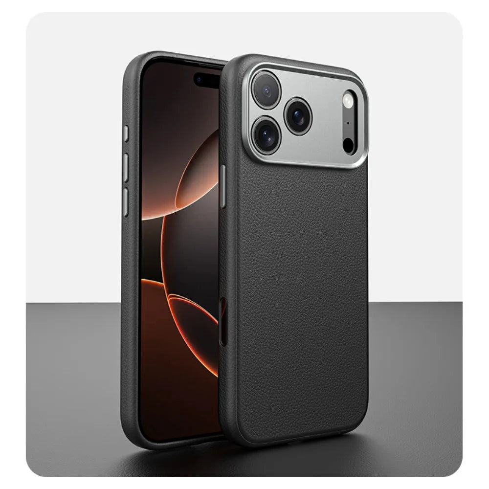 Balueus Genuine Leather Magnetic Phone Case for iPhone 17 Pro Max/16/15 – Original Cover with All-Inclusive Camera Lens Protection