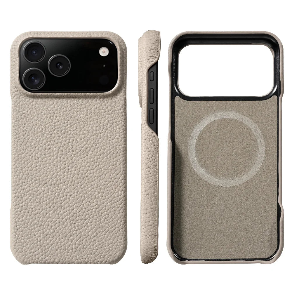 MagSafe Leather Case for iPhone 17 Pro Max/17 Air/16/15 – Luxury Lychee Natural Cowhide Magnetic Back Cover