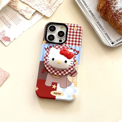 New Cute Red Hello Kitty Stand Protective Case – For iPhone 17 / 16 / 15 / 14 Pro Max