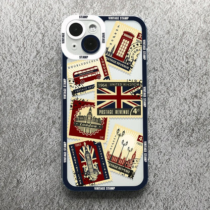 Vintage Stamp Puzzle Phone Case for iPhone 16/15/14/13 – Shockproof Silicone Cover Fundas.