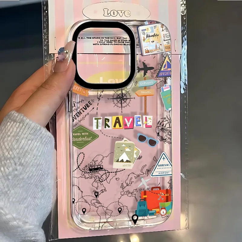 Airplane Bus Travel Route Phone Case for iPhone 16/15/14 – Shockproof Transparent Cover