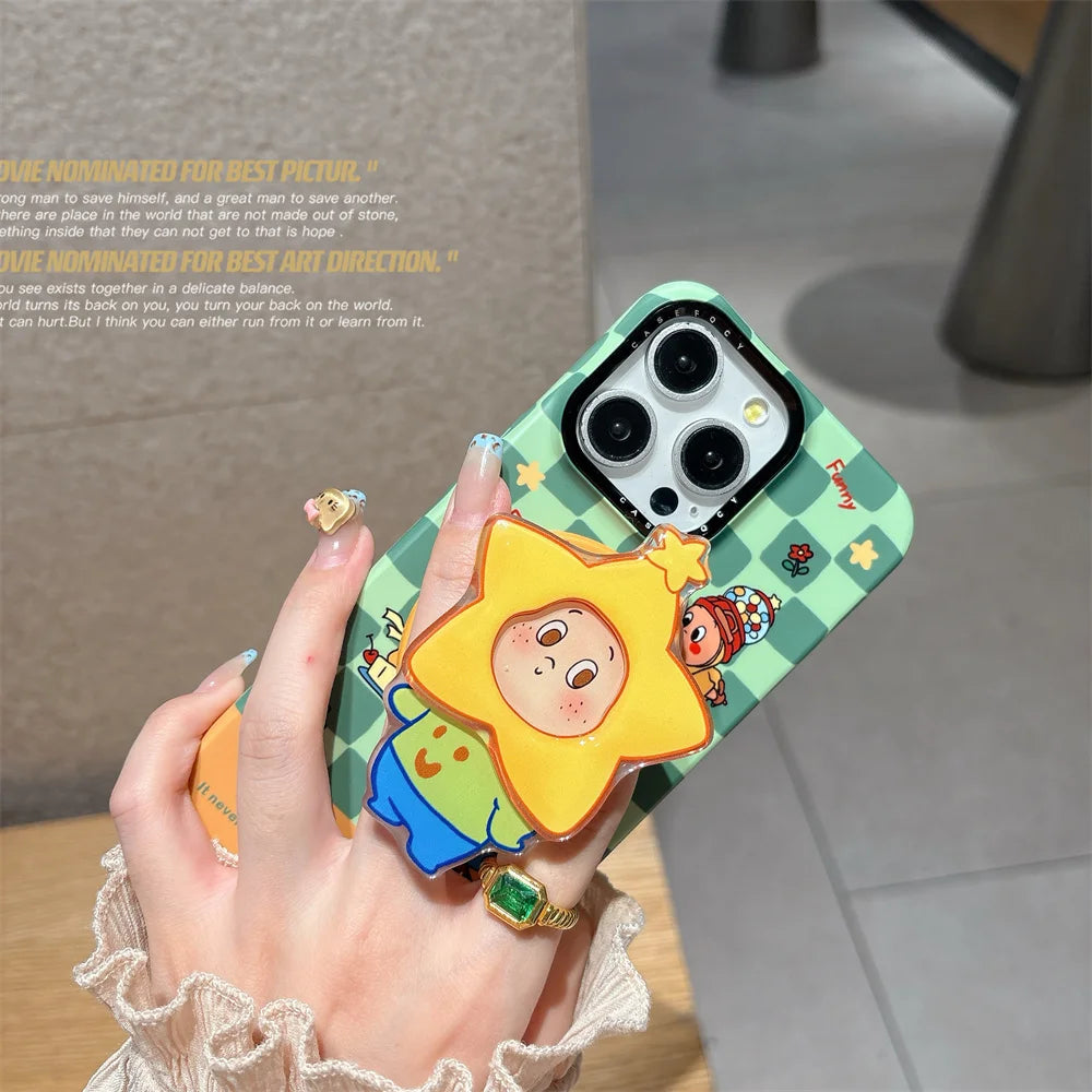 Fashion Plaid Funny Cartoon Star MagSafe Stand Phone Case – For iPhone 17 / 16 Pro / 15 Pro Max / 14 / 13