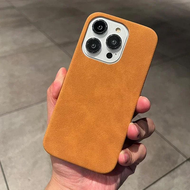 Luxury Suede Leather Phone Case – Matte Silicone Soft Shockproof Cover for iPhone 16 / 15 Pro Max / Plus / 14 / 13 / 12 / 11