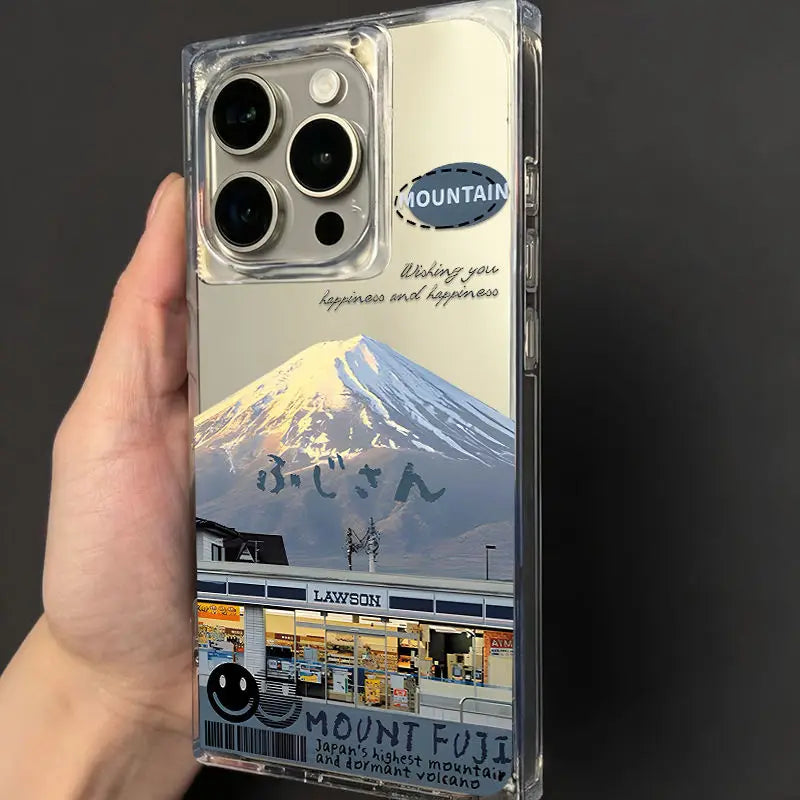 Convenience Store Fuji Snow Mountain iPhone Case – Transparent Hard Cover for iPhone 16 / 15 / 14 / 13 / 12 / 11 Pro Max / Plus