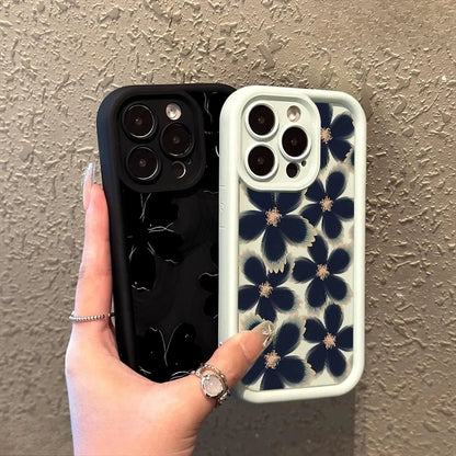 Black Rose Floral Painted Silicone Phone Case – Shockproof Softshell for iPhone 16 / 16E / 15 / 14 Pro Max / 16 Plus