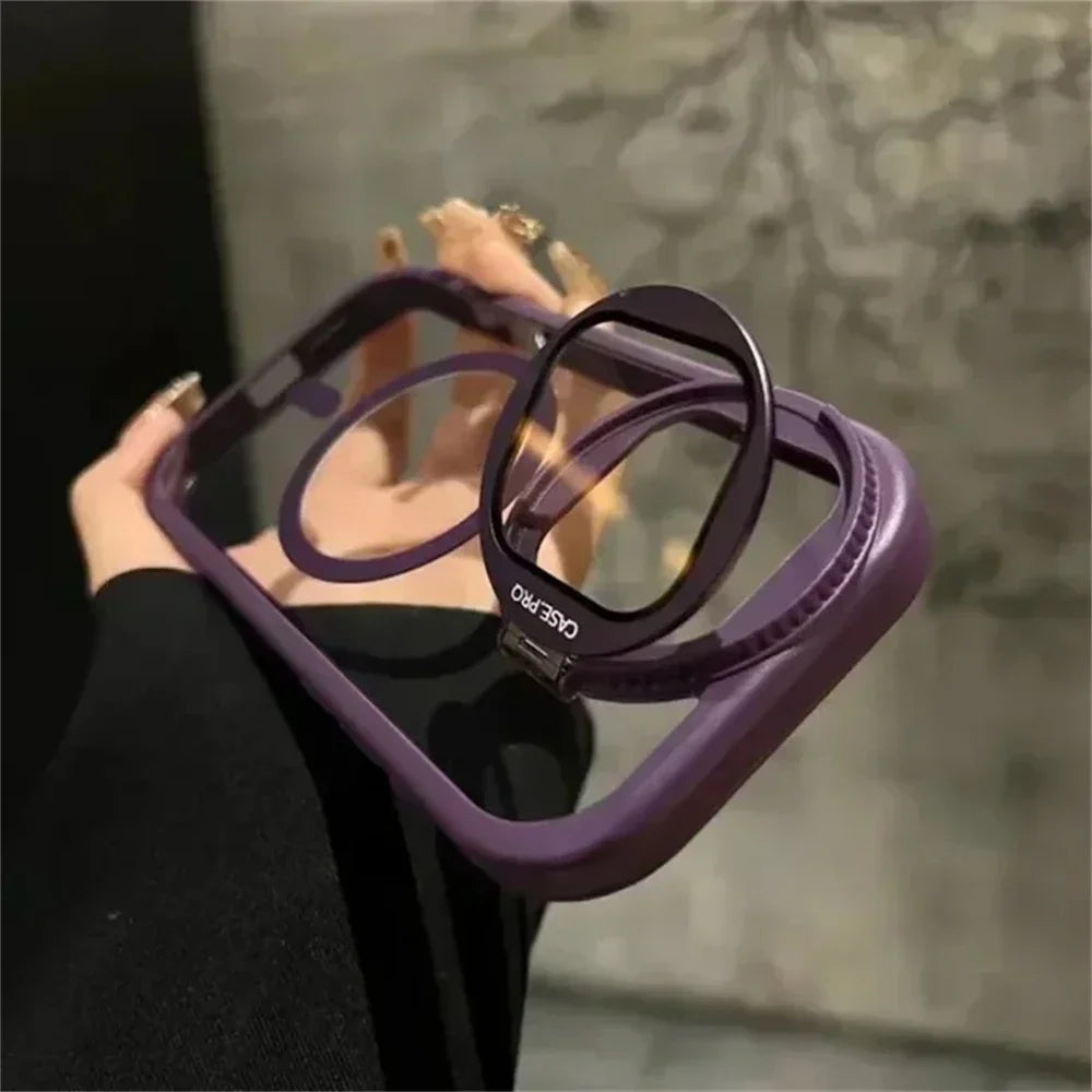 Camera Lens Protection Flip Bracket MagSafe Case – Transparent Magnetic Stand Cover for iPhone 14 / 15 / 16 / 17 Pro Max