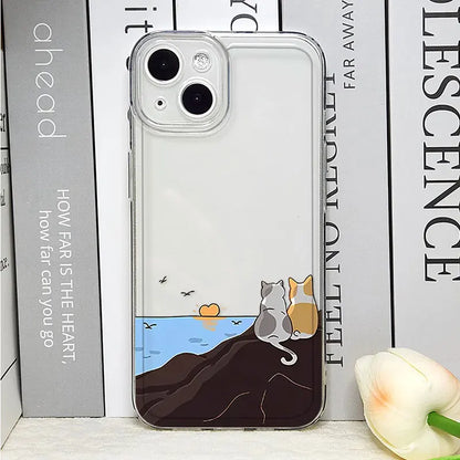 Cartoon Cat & Dog Couple Phone Case – Shockproof Non-Slip Cover for iPhone 16 / 15 / 14 Pro Max / Mini / Plus / 16E