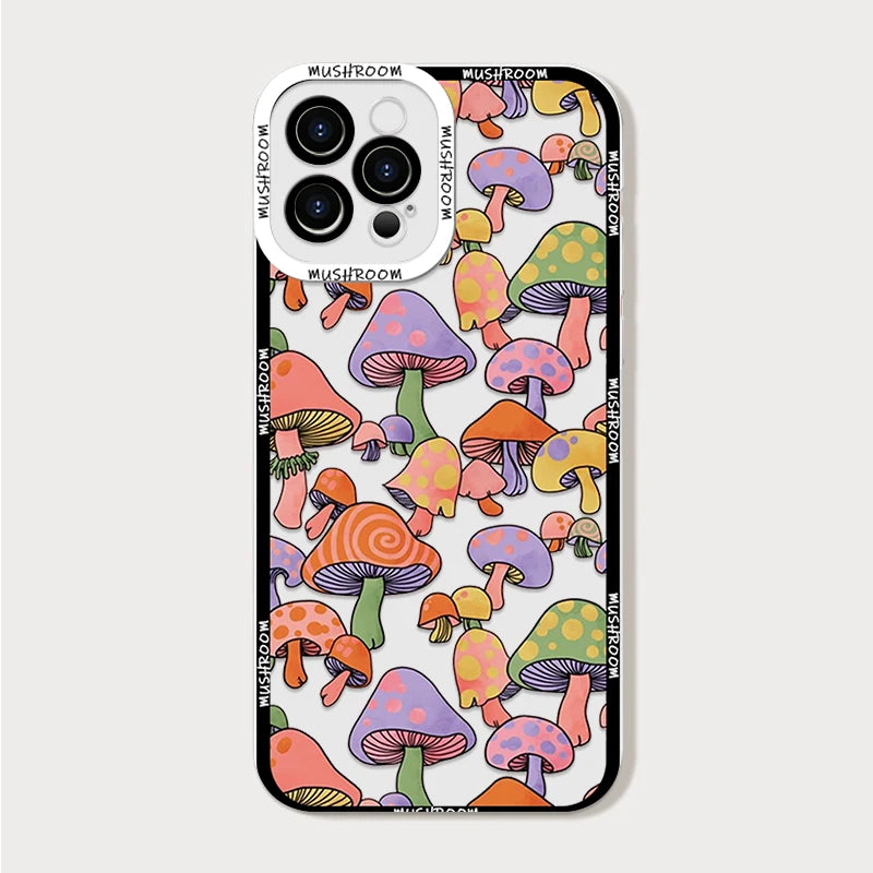 Cartoon Colorful Mushroom Phone Case for iPhone 16/15/14/16E – Shockproof Soft TPU Cover Fundas