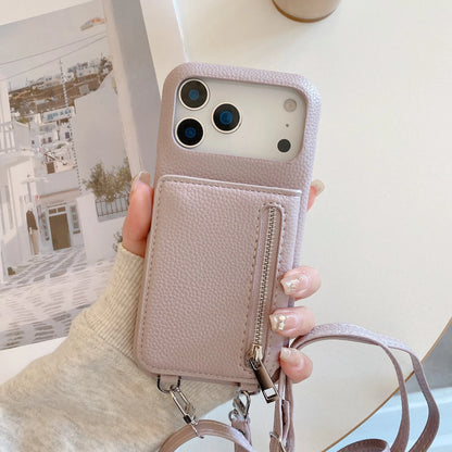 Crossbody Lanyard Phone Case with Zipper Mirror Wallet & Card Holder – Compatible with iPhone 17 / 16 / 15 / 14 / 13 Pro Max / Plus