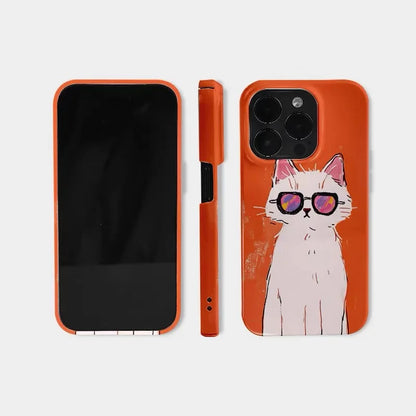 Ins Orange Cool Glasses Cat Case – iPhone 17 Air / 16E / 15 Pro Max / 14 Plus / 13 / 12 Mini / 11 / 16 Plus