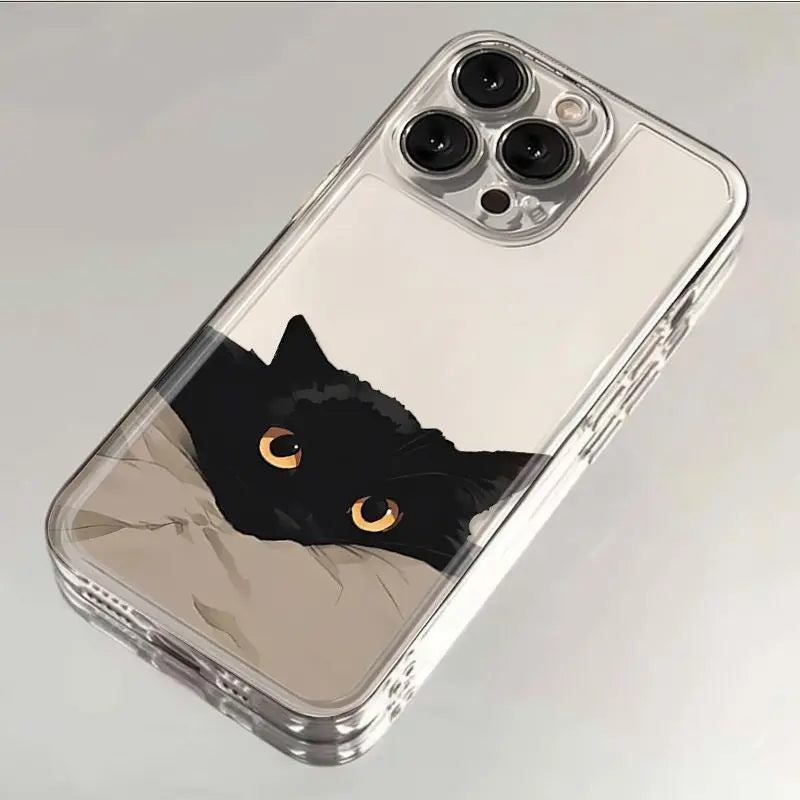 Funny Cat Phone Case – Shockproof Soft Transparent Cover for iPhone 16 / 15 / 14 Pro Max / Mini / Plus / 16E