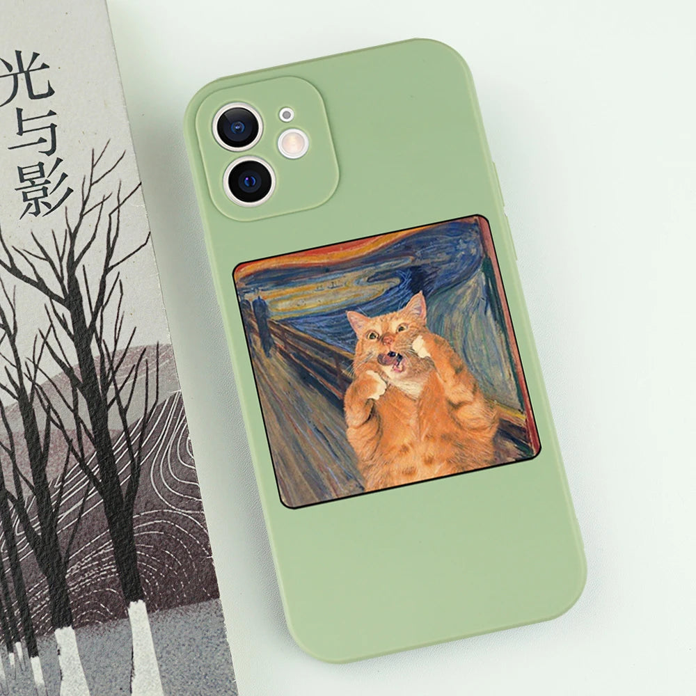 Famous Painting Cat Phone Case for iPhone 16/15/14/13/16E – Shockproof Non-Slip Soft Cover