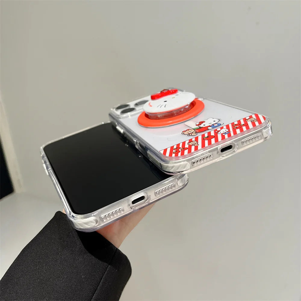 Hello Kitty Magnetic Stand Transparent MagSafe Case – Compatible with iPhone 17 / 16 / 15 / 14 / 13 Pro Max, Wireless Charging Protective Cover