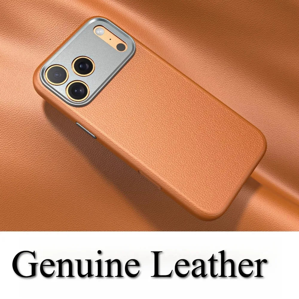 Balueus Genuine Leather Magnetic Phone Case for iPhone 17 Pro Max/16/15 – Original Cover with All-Inclusive Camera Lens Protection