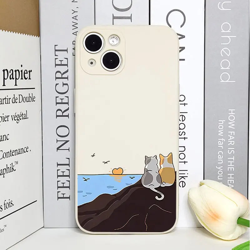 Cartoon Cat & Dog Couple Phone Case – Shockproof Non-Slip Cover for iPhone 16 / 15 / 14 Pro Max / Mini / Plus / 16E