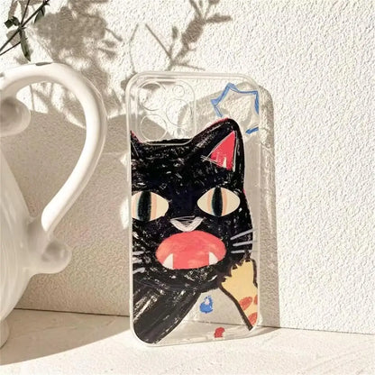 Funny Cat Phone Case – Shockproof Soft Transparent Cover for iPhone 16 / 15 / 14 Pro Max / Mini / Plus / 16E